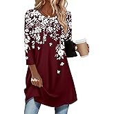 Zeagoo Women Tops 3/4 Sleeve Dressy Casual Plus Size Tunics to Wear with Leggings Swing Flare T-Shirt Loose Blouses