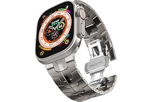 CHANCHY Metal Apple Watch Band - Stainless Steel Strap with Folding Clasp for Ultra, Series 9-2 (Titanium, 49-42mm)