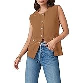 Yousify Womens Sweater Vest Sleeveless Button Down Round Neck Knitted Tank Tops Casual Cardigan with Pockets