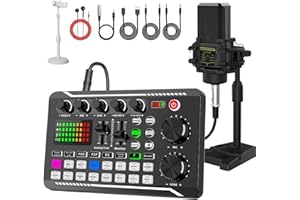 ANRICOM F998 Podcast Equipment Bundle, Audio Interface & BM888 Recording Studio Microphone, Professional Live Sound Card w/Dj Mixer Effects & Voice Changer for Live Streaming Gaming YouTube TikTok