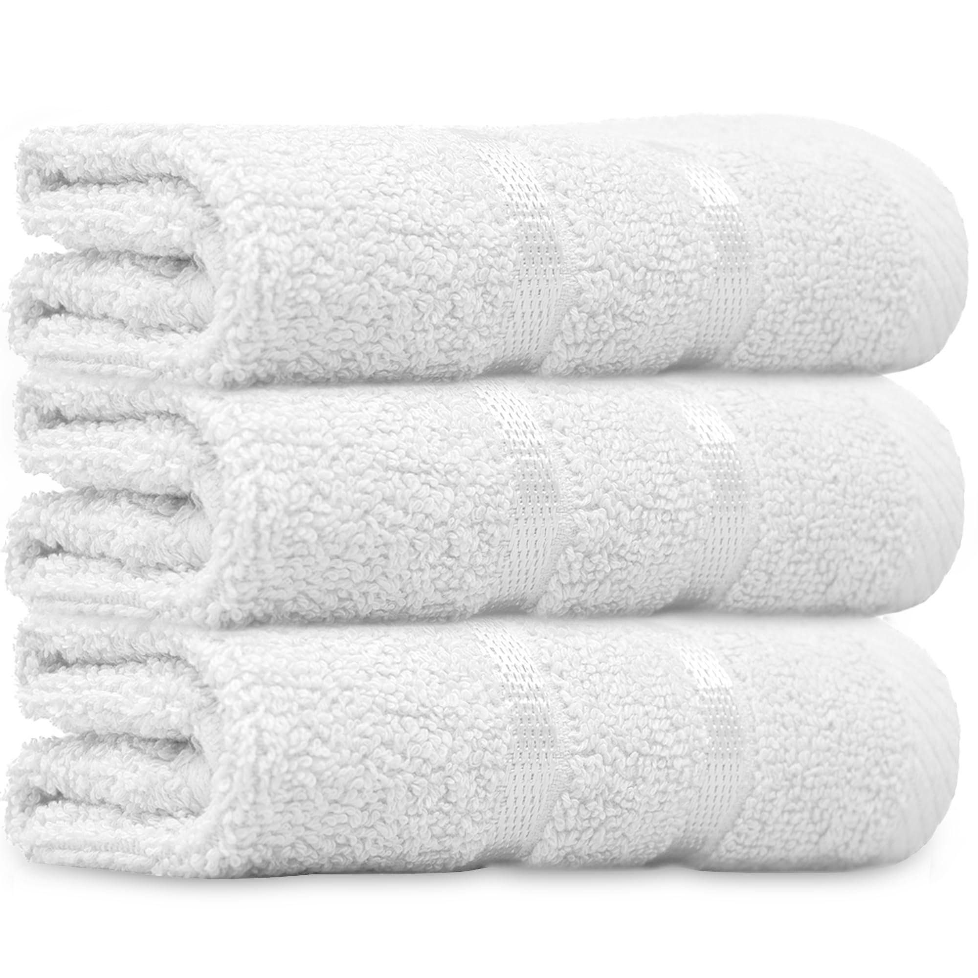 Towelogy® Luxury 100% Cotton Face Cloth Flannel Fingertip Towels Set 500 GSM Supersoft and Highly Absorbent Washcloths 30x30 cm (Pack 3, White)
