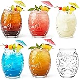 TOPZEA 6 Pack Modern Bar Tiki Glass Mug, 16 Oz Clear Tiki Glasses Cups Double Face Old Fashioned Mixed Cocktail Mugs for Mai Tai, Pina Colada, Punch, Hawaiian Luau Halloween Party Drinkware
