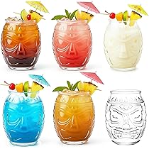 Clear Tiki Glasses Set of 6-14 oz Modern Bar Tiki Cocktail Glasses