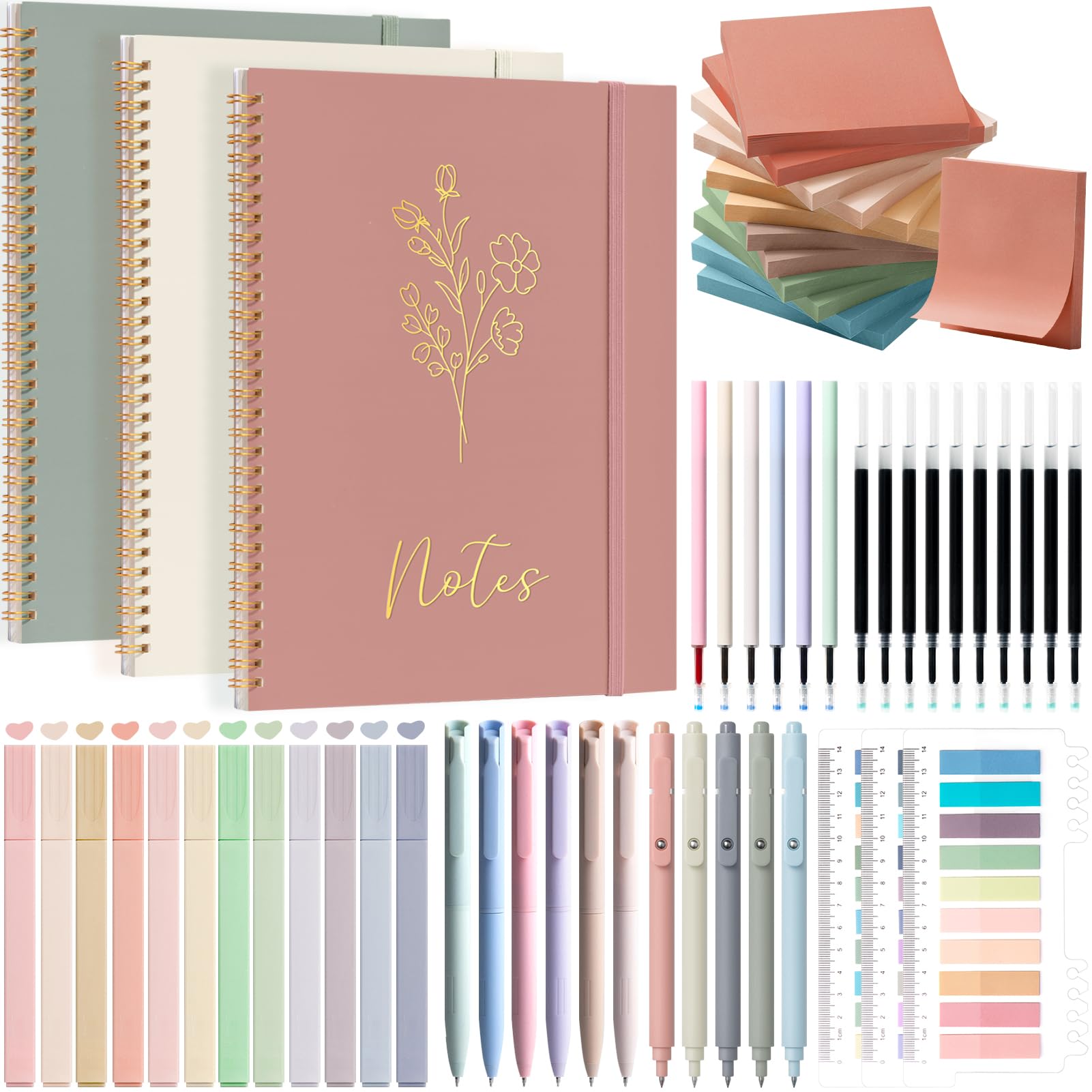 Photo 1 of 58PCS Aesthetic School Supplies, Cute College Ruled A4 Spiral Notebook Stationary Set Back to School Supplies Bible Study Kit Office College Essentials with Pastel Highlighters for Women Student Girls