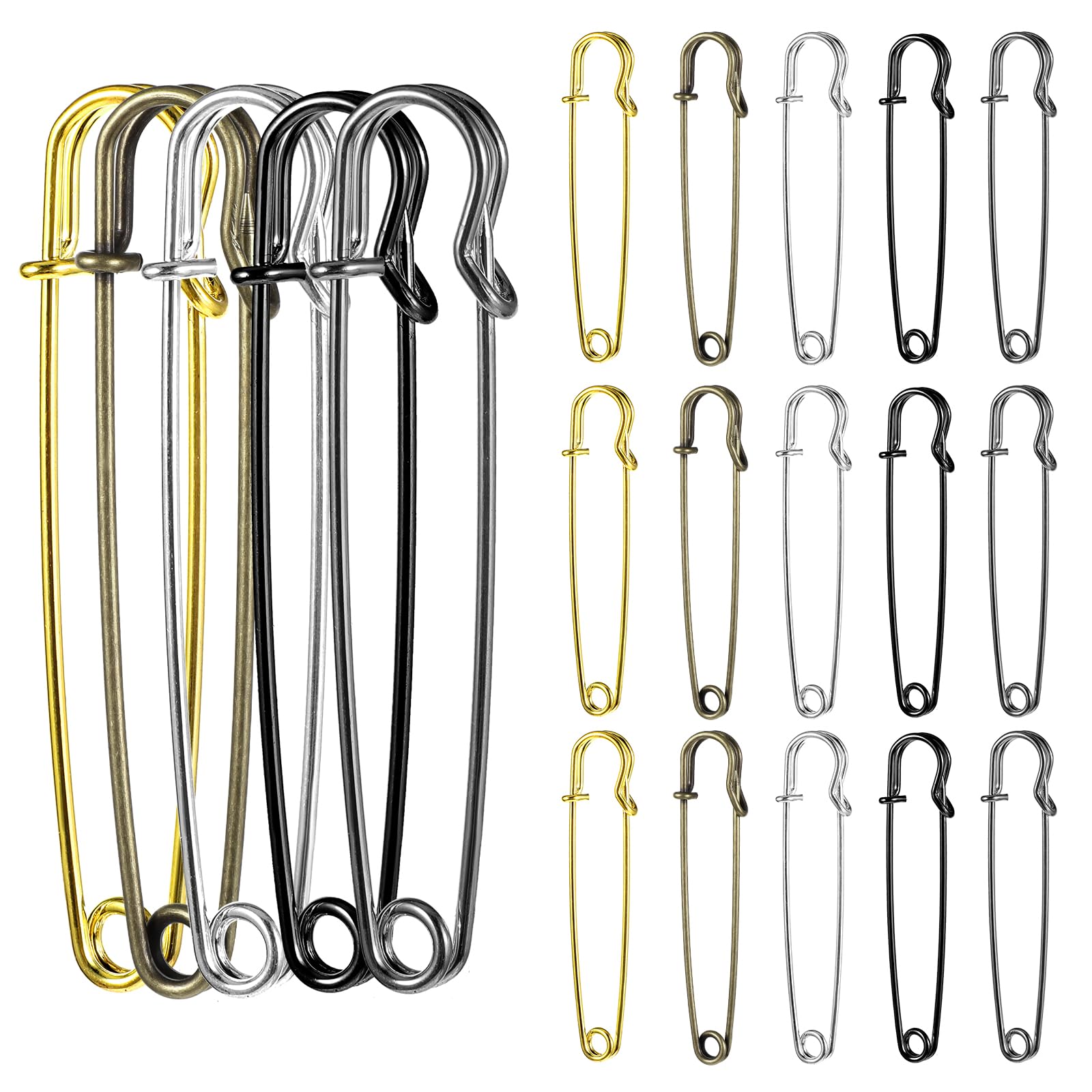 Gjinxi 15PCS Large Heavy Duty Blanket Pins - 4 Inch Big Safety Pins for Blankets, Clothes, Crafts, Leather, Canvas, Skirts, Kilts, Brooch (5 colors)