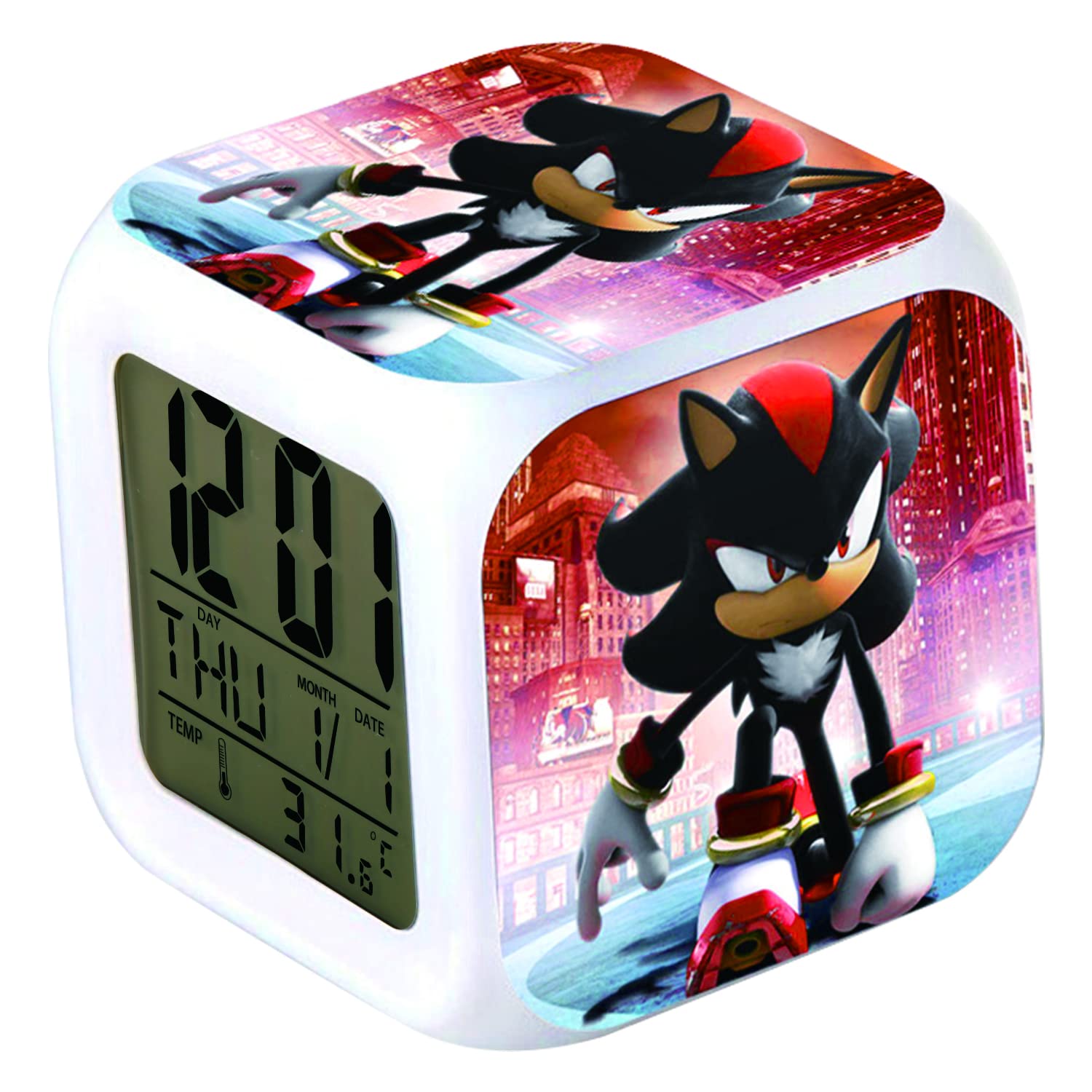 R-timer Sonic The Hedgehog Alarm Clock Digital Clock with Temperature Big LED Night Light, Smart Alarm Clock with Charging Cable for Kids Teenagers Gift Bedroom Decor (Shadow The Hedgehog)