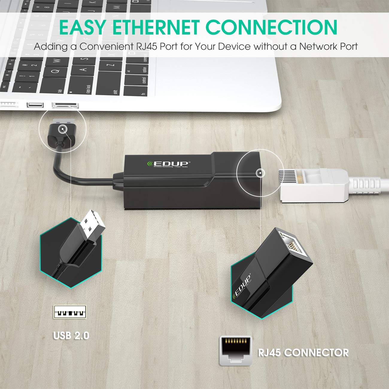 EDUP Ethernet Adapter USB 2.0 to 10/100 Network RJ45 LAN Wired Adapter for Nintendo Switch, Wii, U, MacBook, Chromebook, Windows, Mac OS, Linux