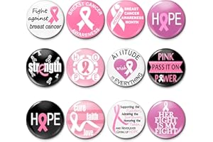 OMGOUUE Pink Breast Cancer Awareness Novelty Buttons Badge Decorations,Jewelry,Pins,12 Various Designs - 24 Pieces