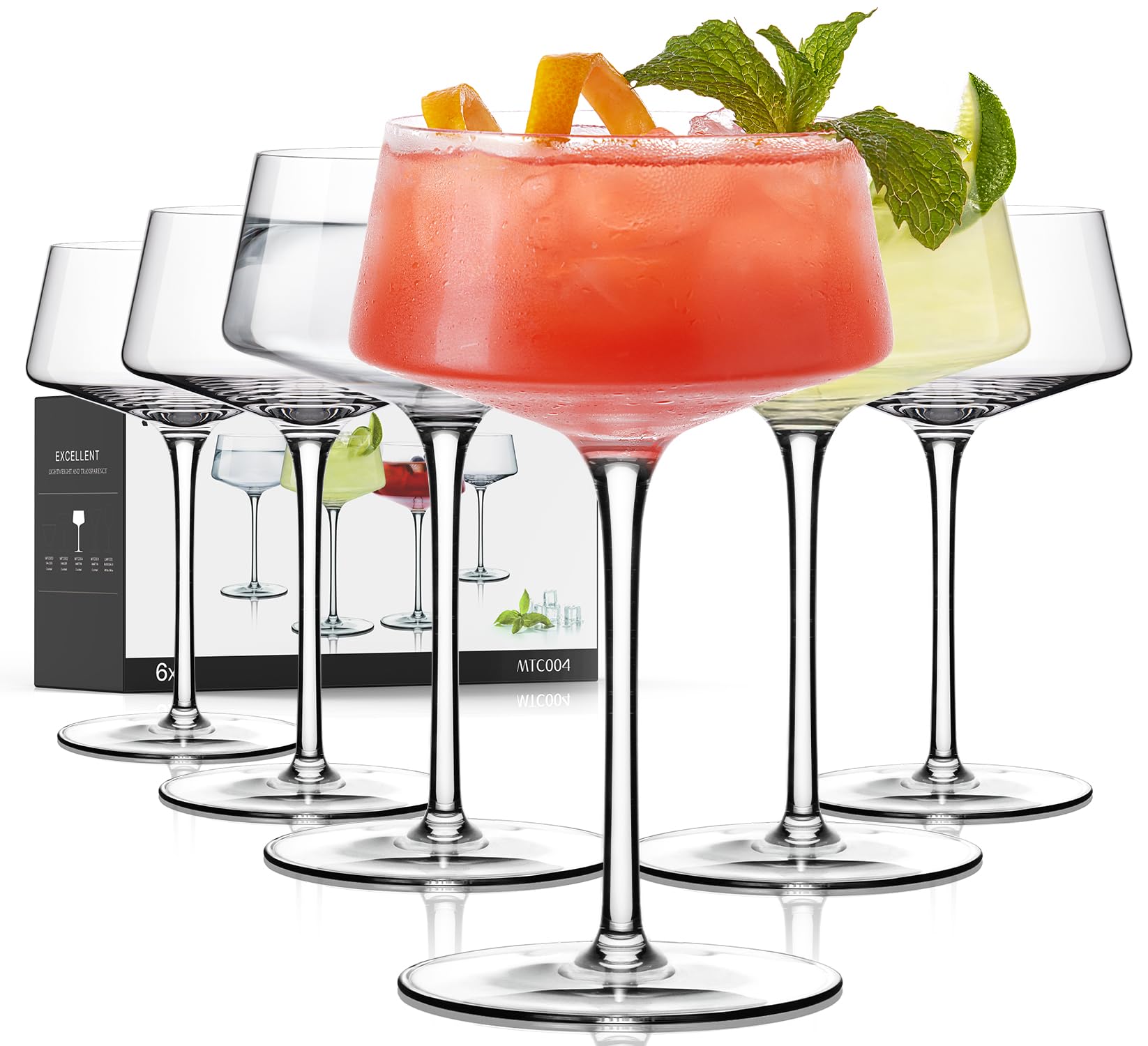 Coupe Glasses Set of 6, Martini Glasses Hand Blown Premium Crystal Cocktail Glassware for Manhattan, Margarita, Espresso Martini, Home Bar, Dinner Party, Birthdays, Housewarming Gift,8oz Clear Image