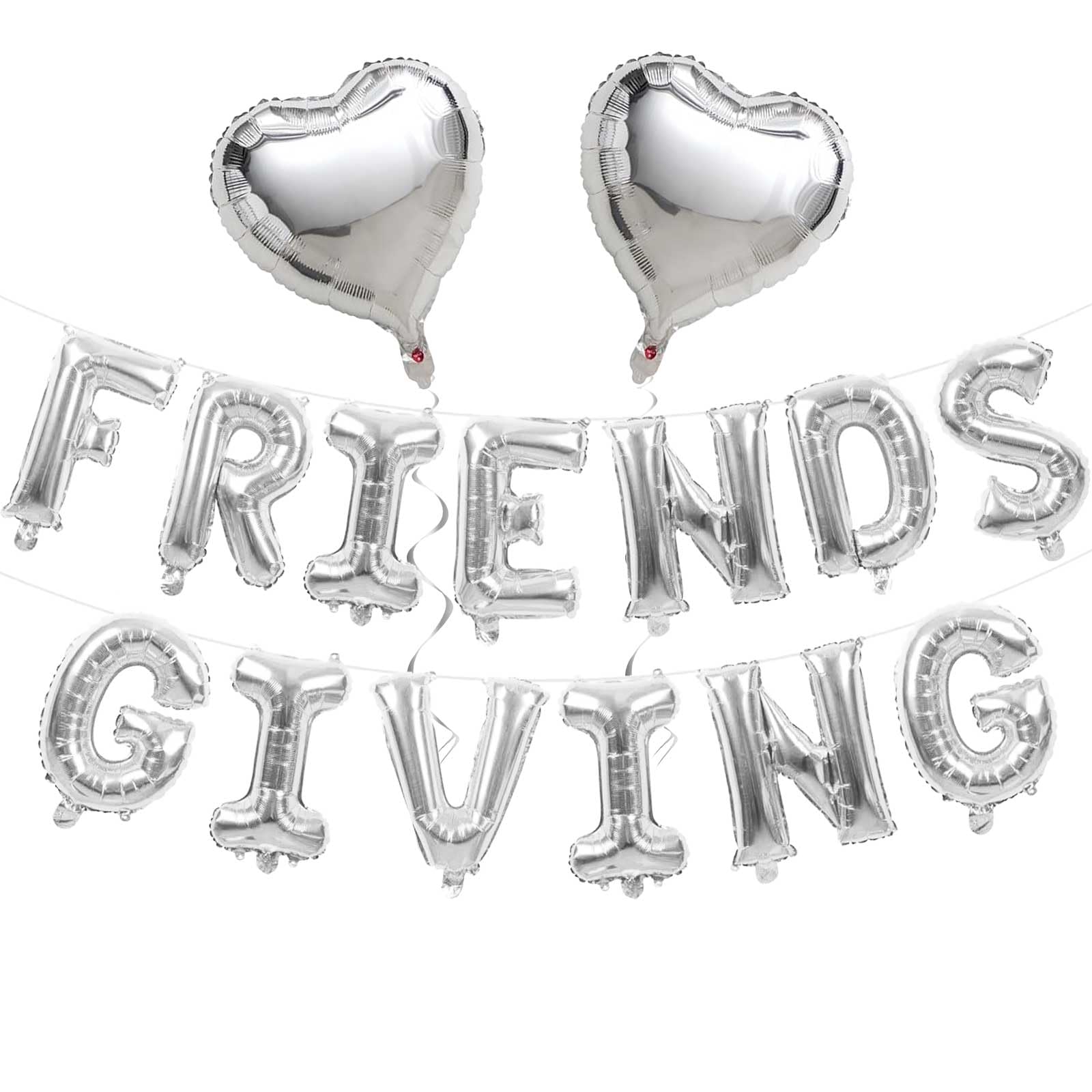 Jobkoo Thanksgiving Decorations Friends Giving Party Decoration 16 Inches Tall Silver Heart Friendsgiving Foil Mylar Balloon Letter Banner for Fall Theme Thanks giving Friends Party Backdrop Supplies โ image 1
