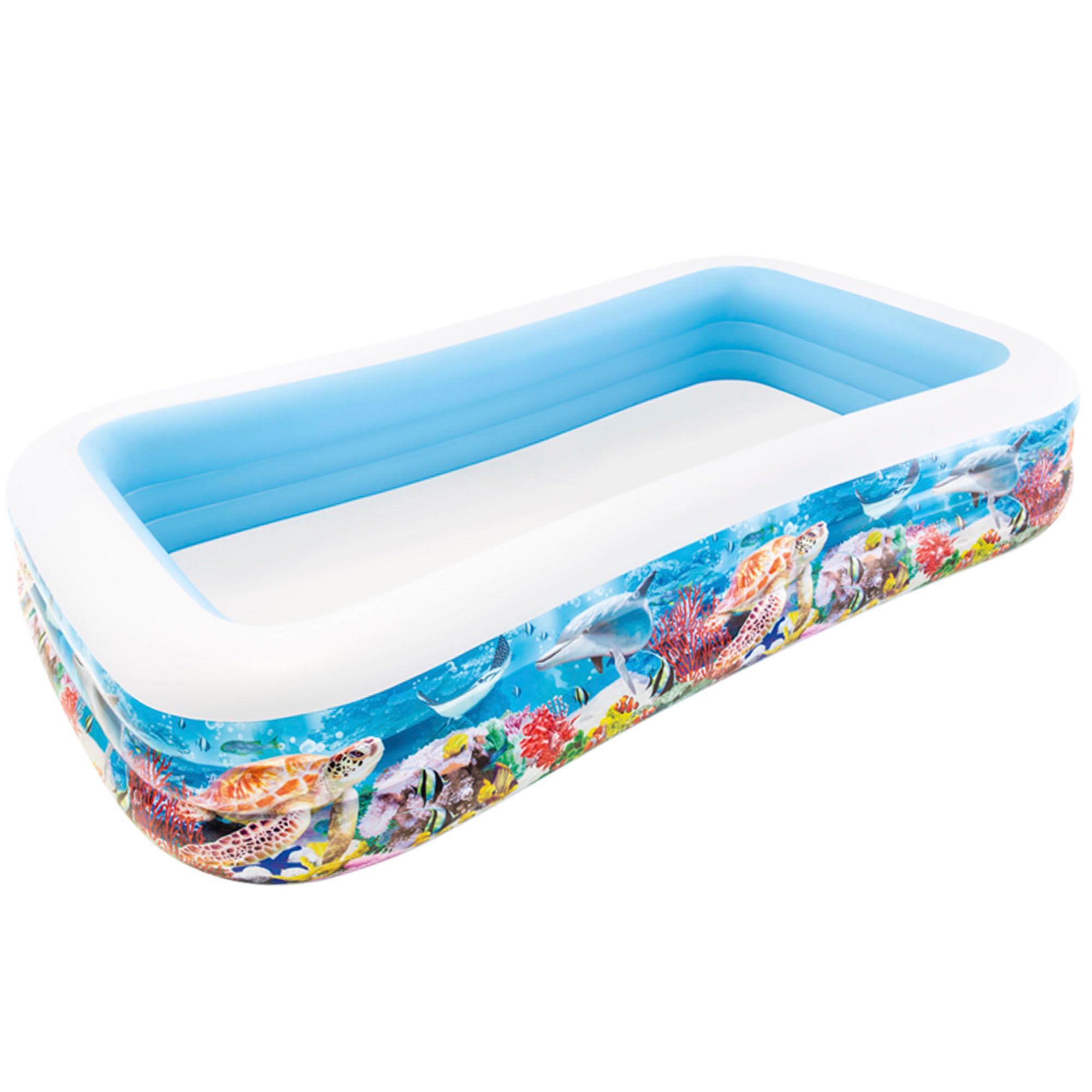 Intex Inflatable Pool Large Ocean Design, 305 x 183 x 56 cm, 1050 Litres, 3 Air Chambers, Drain Plug, Durable Vinyl, Outdoor Use, Ideal Garden and Summer, Patch Included, +6 Years (58485)