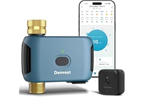 DENVEST WiFi Water Timer with Brass Inlet & Outlet, 1 Zone Smart Sprinkler Timer for Garden Hose Faucet, Hose Timers with WiFi Hub, Up to 20 Watering Plans, APP & Voice Control, Compatible with Alexa