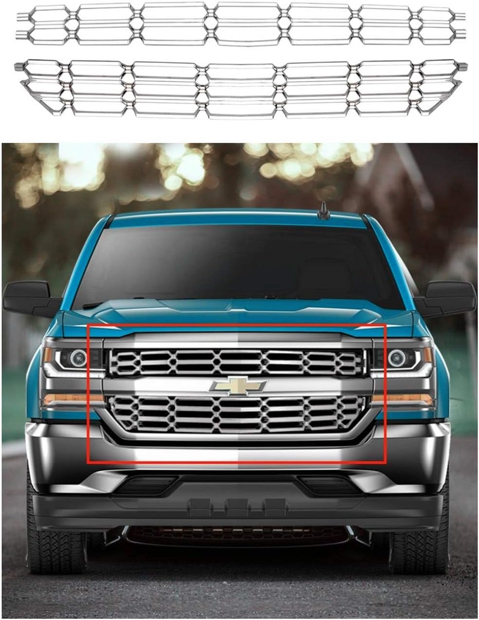 billet grills for chevy trucks on Amazon Com Hx New Chrome Grille Overlay Snap On Insert Fits For 2016 2018 Chevy Silverado 1500 Automotive