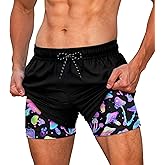 Cozople Mens Swim Trunks Quick Dry Bathing Suit with Compression Liner 5.5" Inseam Anti Chafe Beach Swim Shorts