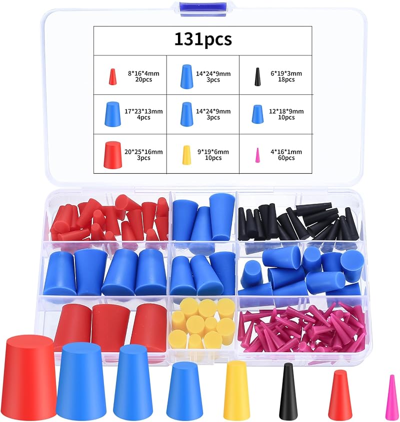 jiuxlaan 131 Pcs Silicone Rubber Bungs 8 Sizes High Temp Tapered Plugs for