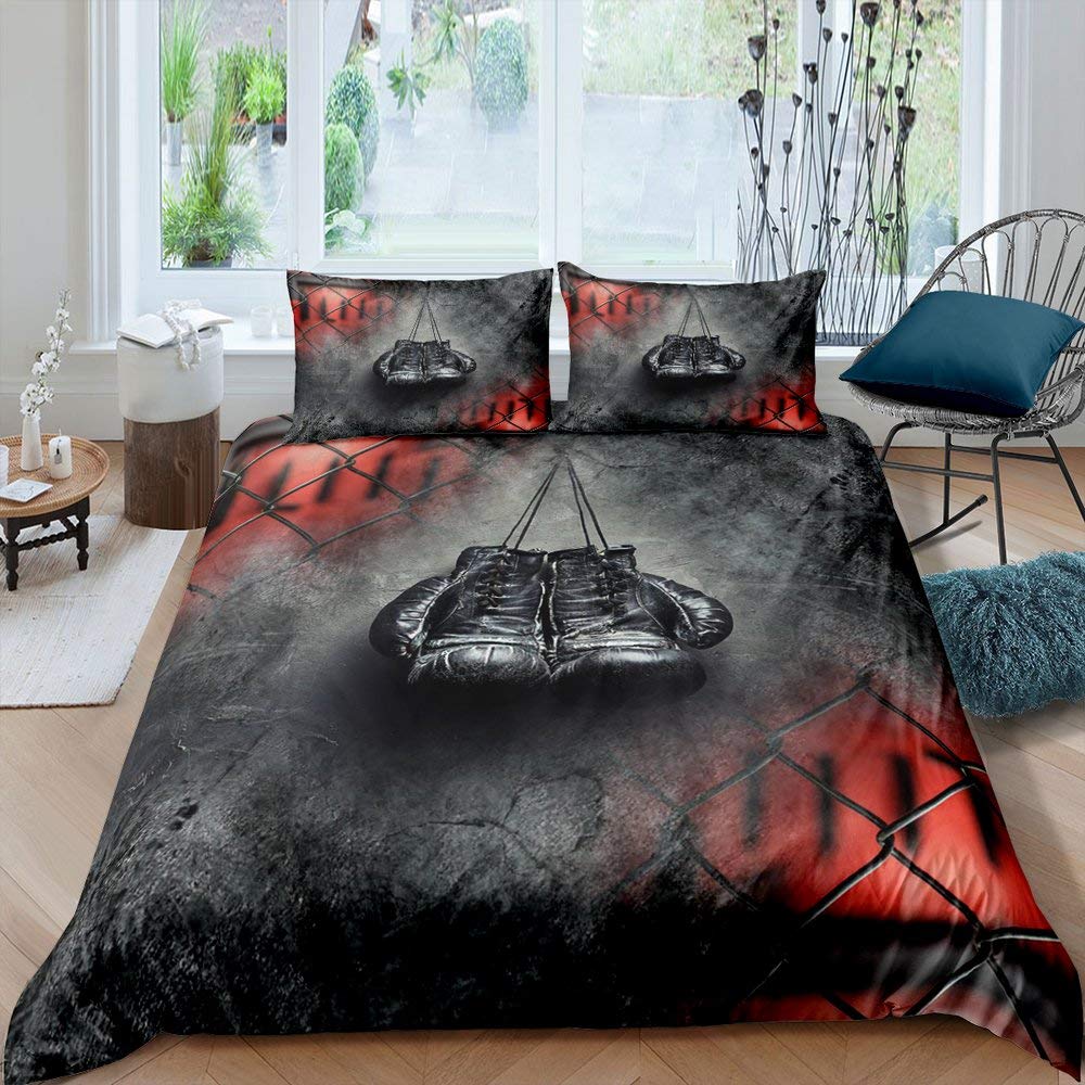 Homewish Teens Boxing Gloves Duvet Cover Set Sports Games Theme Bedding Set For Kids Boys Adult Men Geometric Diamond Comforter Cover Grey Black Breathable Quilt Cover With Zipper King Size — image 1