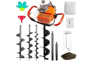 Jacgood Gas Powered 85CC Post Hole Digger for Fence and Planting with 3 Auger Drill Bits (4" 6" & 8") + 2 Extension Rods（12" & 20"）, for Farm Garden Plant Earth Auger Drill Bits.