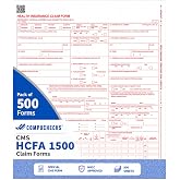 Compuchecks CMS-1500 HCFA Health Insurance Claim Forms, 02/12, 500 Sheets | Laser &amp; Inkjet Compatible, Printed in Red Ink on 20 Lb Paper, HIPAA Compliant, Aligns with Billing Software, Made in USA
