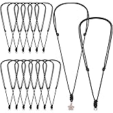 15 PCS Adjustable Leather Necklace Cord Vintage Black Rope Handmade Choker Adjustable Double Knotted Necklaces String Rope Chain Choker with Metal Ring for Men Women Hanging Pendants Jewelry Making