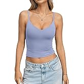 EasyGala Womens Double Lined Camisole Crop Tops Sexy V Neck Spaghetti Straps Tank Tops Fitted Y2K Summer Going Out Shirt