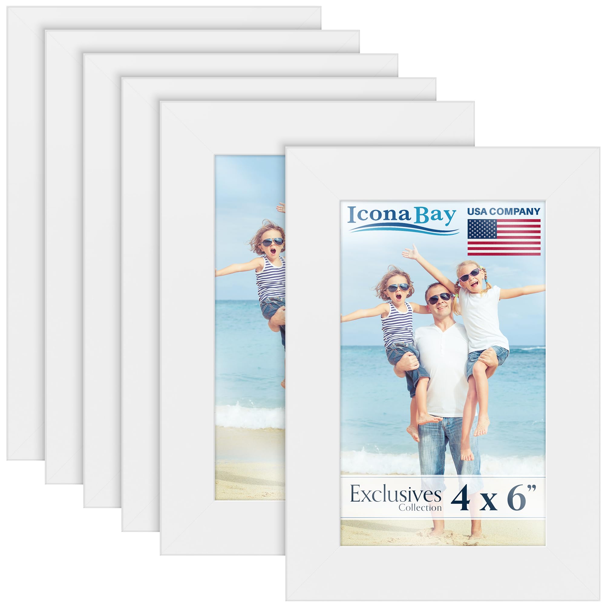 Icona Bay - 6x4 Picture Frames - White, 6 Pack - Sturdy Engineered Wood Photo Frames 6 x 4 - Sleek Design, Table Top or Wall Mount - Exclusives Collection