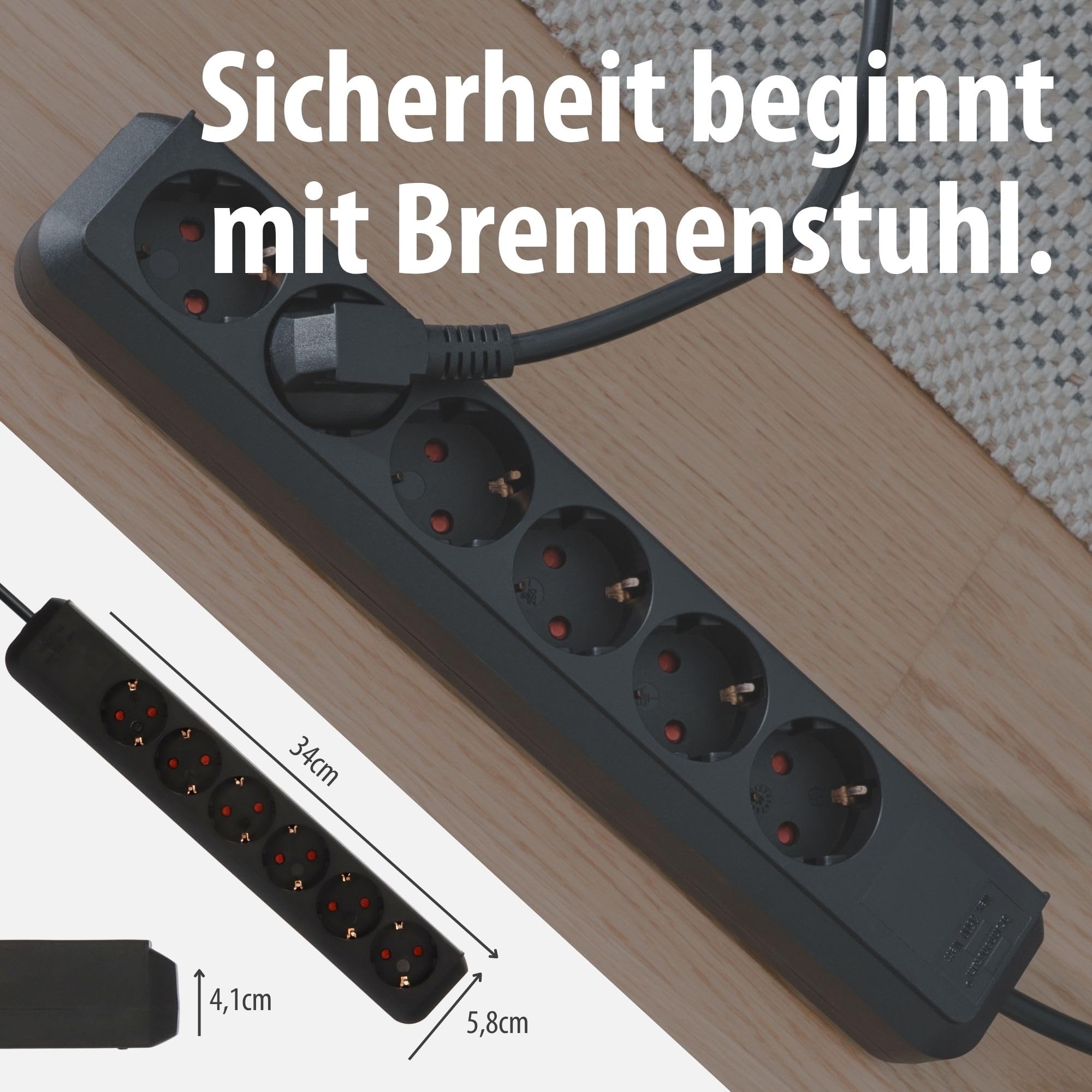 Brennenstuhl Eco-Line Steckdosenleiste 6-Fach (Mehrfachsteckdose mit erhöhtem Berührungsschutz und 1,5m Kabel) schwarz 5