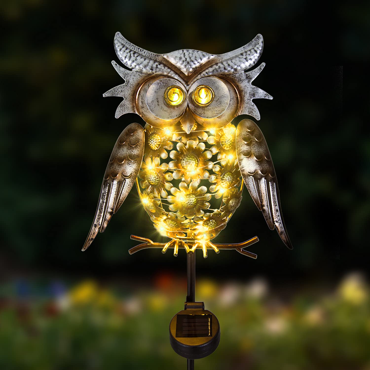 JJALIGHTS Garden Solar Lights Outdoor Owl Decor, Solar Powered Stake Lights - Metal Owl LED Decorative Garden Lights for Yard,Lawn,Patio,Pathway