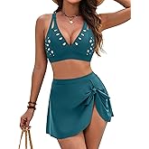 BMJL High Waisted Bikini Sets for Women 3 Piece Tummy Control Swimsuits with Detachable Skirt Modest Bathing Suits
