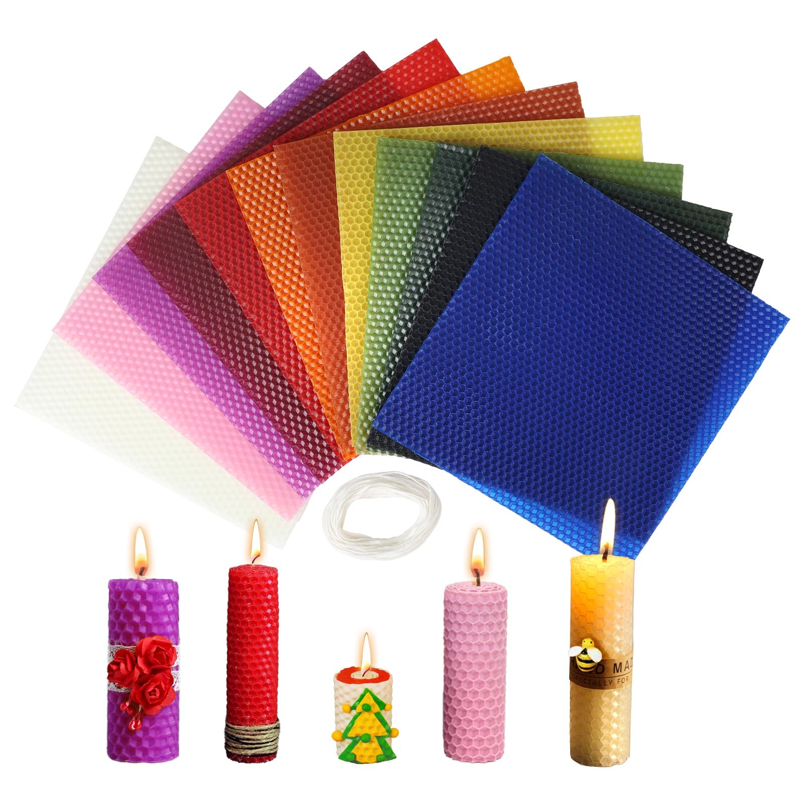 SUPAWAY Pack of 12 Beeswax Sheets, Beeswax Candle Making Set, Beeswax Flakes, Candle Wax, DIY Beeswax Sheets for Children, Adults, DIY, Christmas Wax Art, 12 Colours, 20 x 20 cm