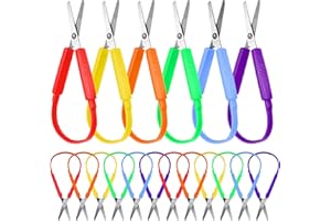 eggigi 18Pcs Mini Loop Scissors for Children, 5.5 Inch Self Opening Adaptive Colorful Grip for Kids Adults Special Needs Left