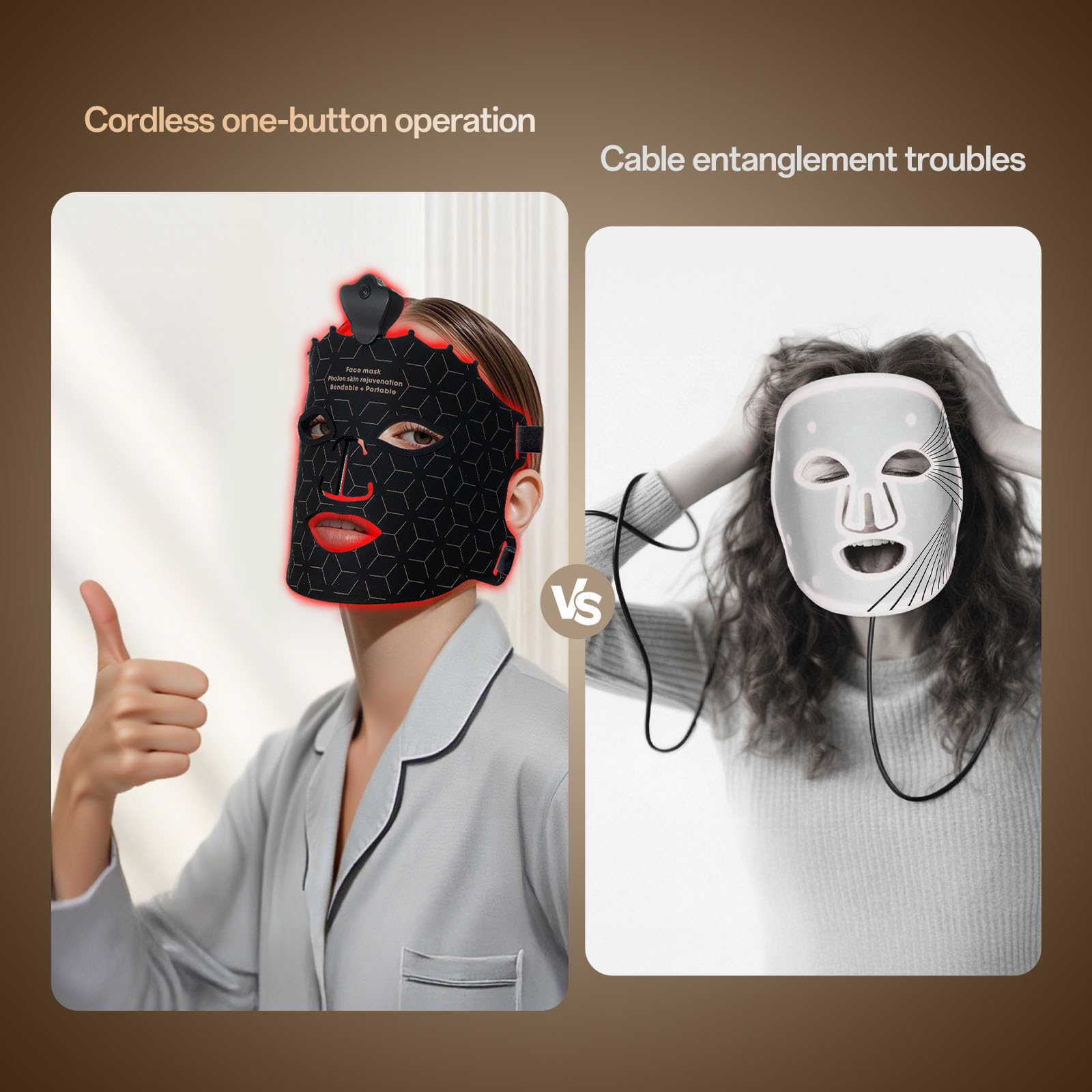 SUERBEATY Red Light Mask, 7 Colors Red Light Mask for Face, Cordless, Soft Flexible, Portable & Lightweight for Home & Travel, Rechargeable Facial Masks for Women & Men (Black)