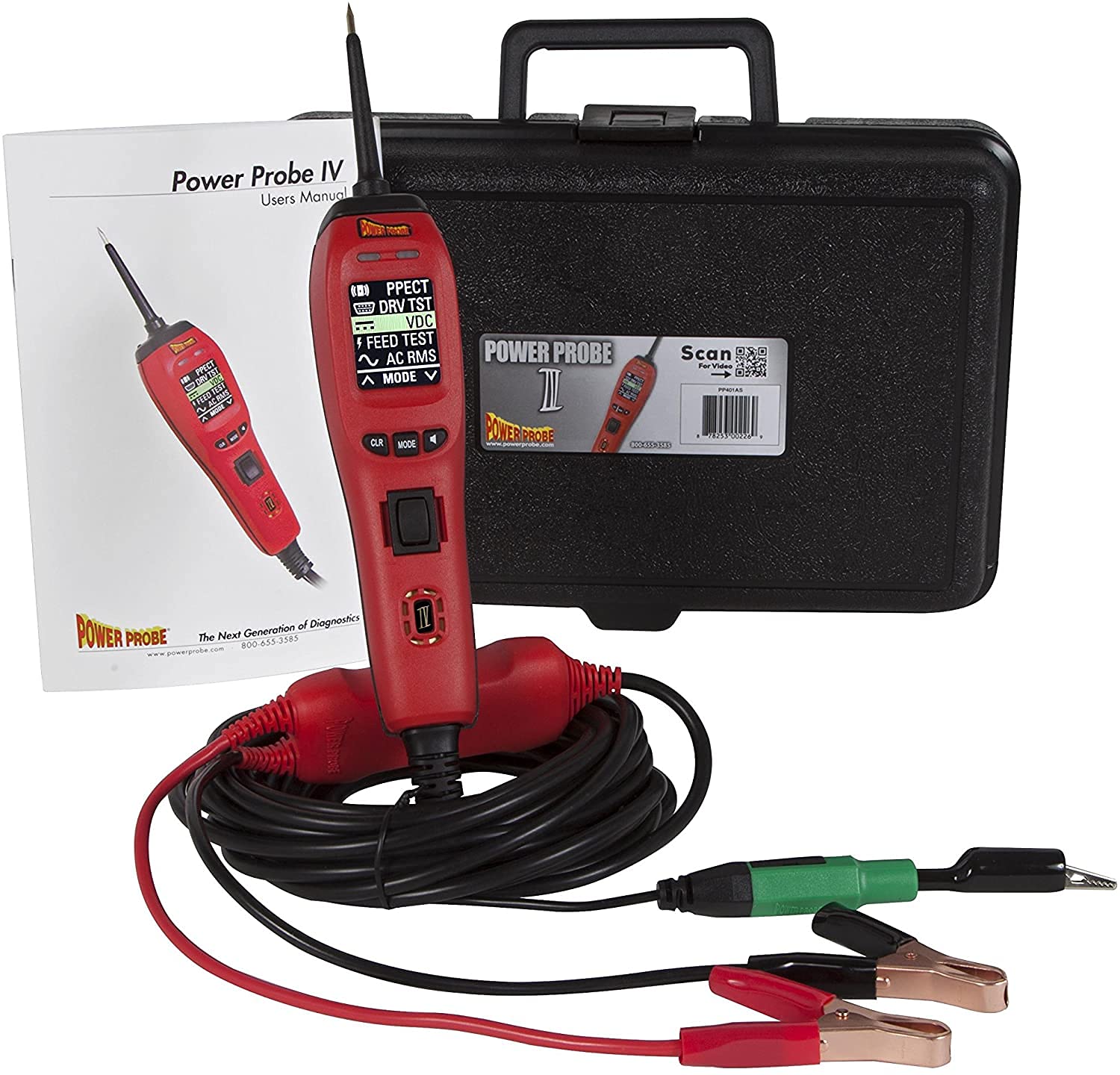 Power Probe PP401AS Power Probe 4 Automotive Circuit Tester, Colour LCD Menu, Supplies Power/Ground, Multi-Mode Diagnostics (Injector, Ohmmeter, Continuity), AC-RMS/Frequency/Pulse Width, 12–24V