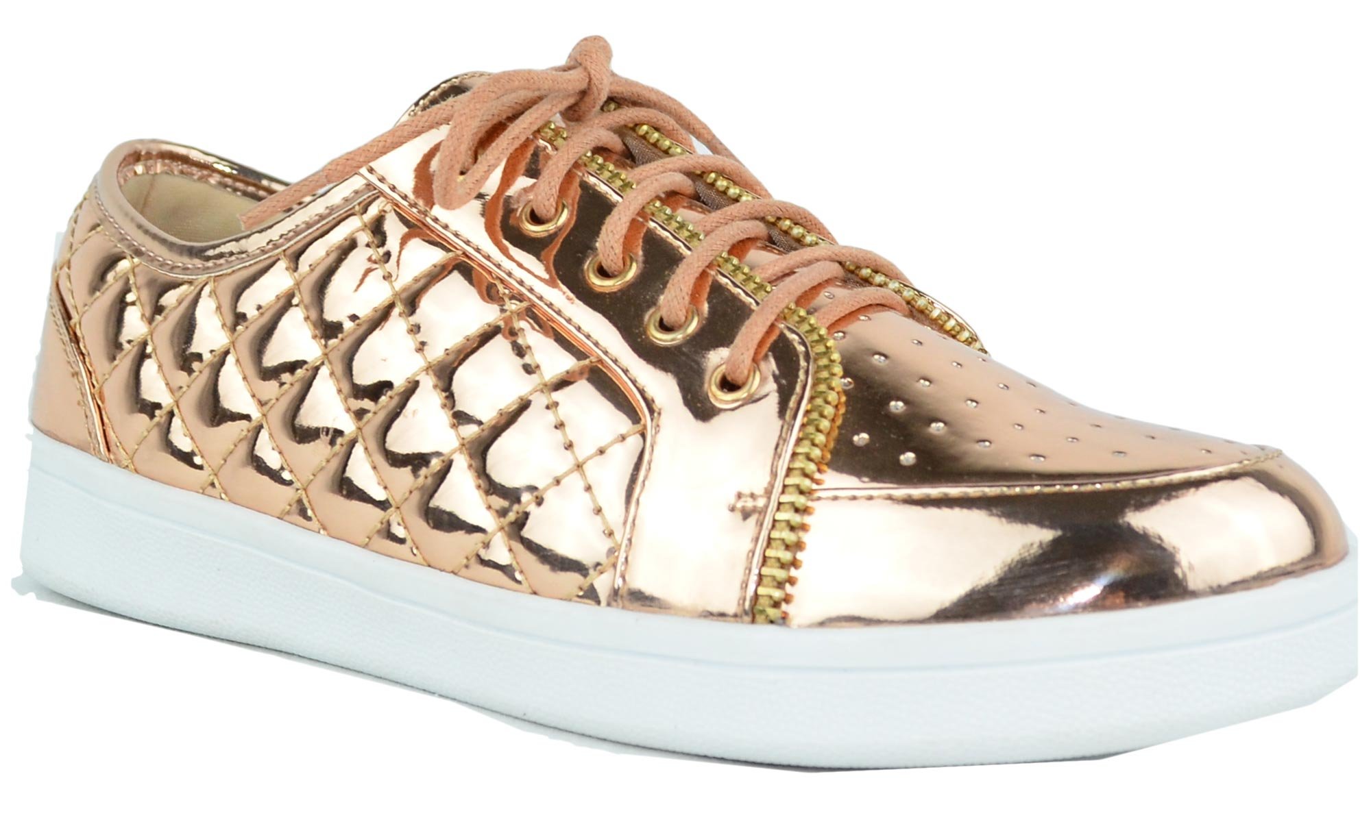 Chase & Chloe Women's Metallic Quilted Fashion Sneaker - Image 3