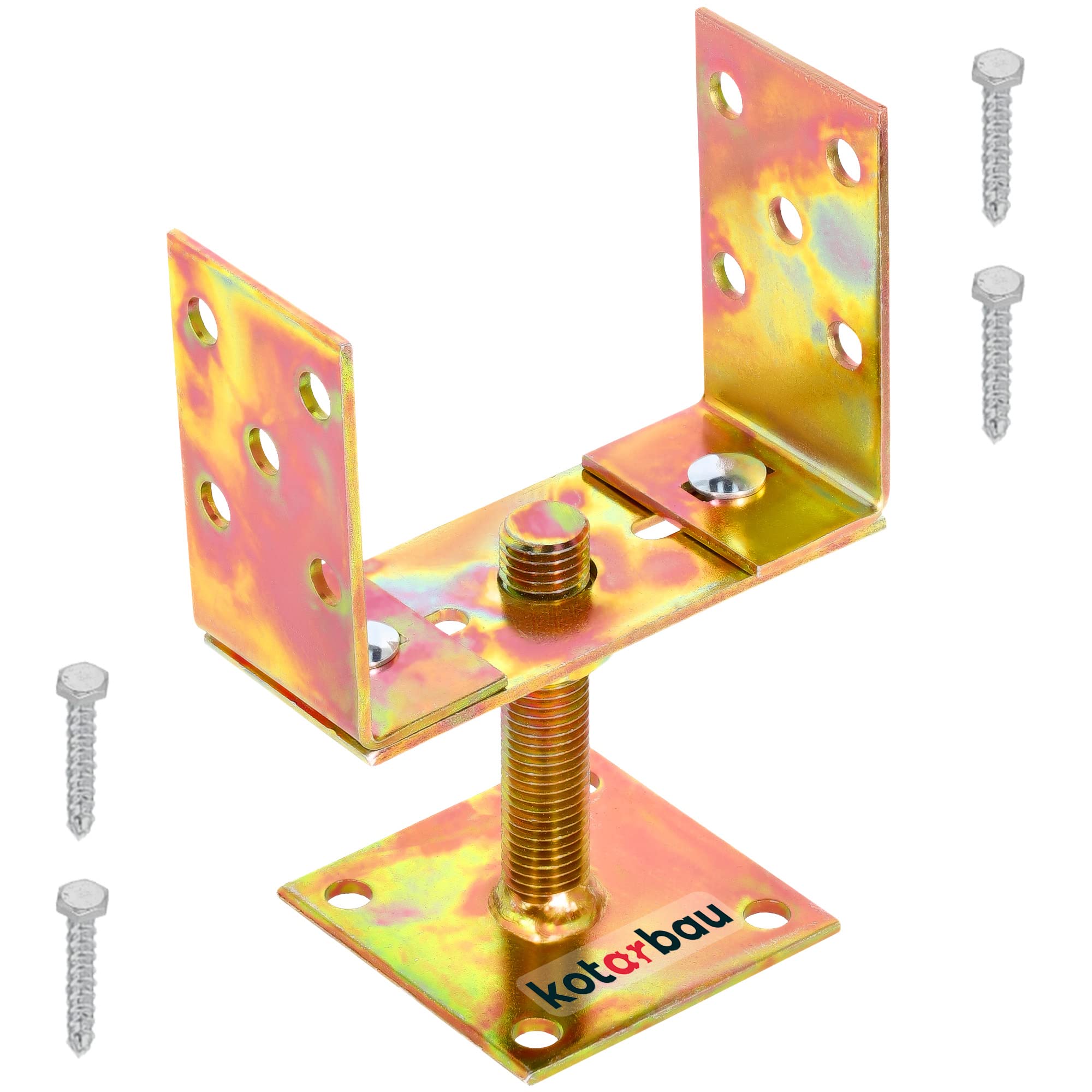 KOTARBAU® U Post Holder Screw-On 120-160 mm Post Holder for Wooden Posts Ground Sleeve Post Support Foot Post Support Height Adjustable Base Plate Galvanised Gold