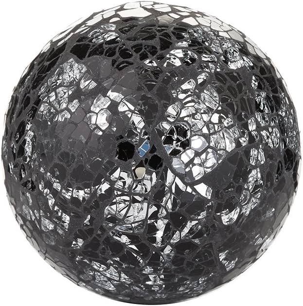 London BoutiqueDECORATIVES PARKLING CRACKLE GLASS MOSAIC GLOBE BALL ORNAMENT (9CM 10CM 11CM) (BLACK/SILVER, 11CM)