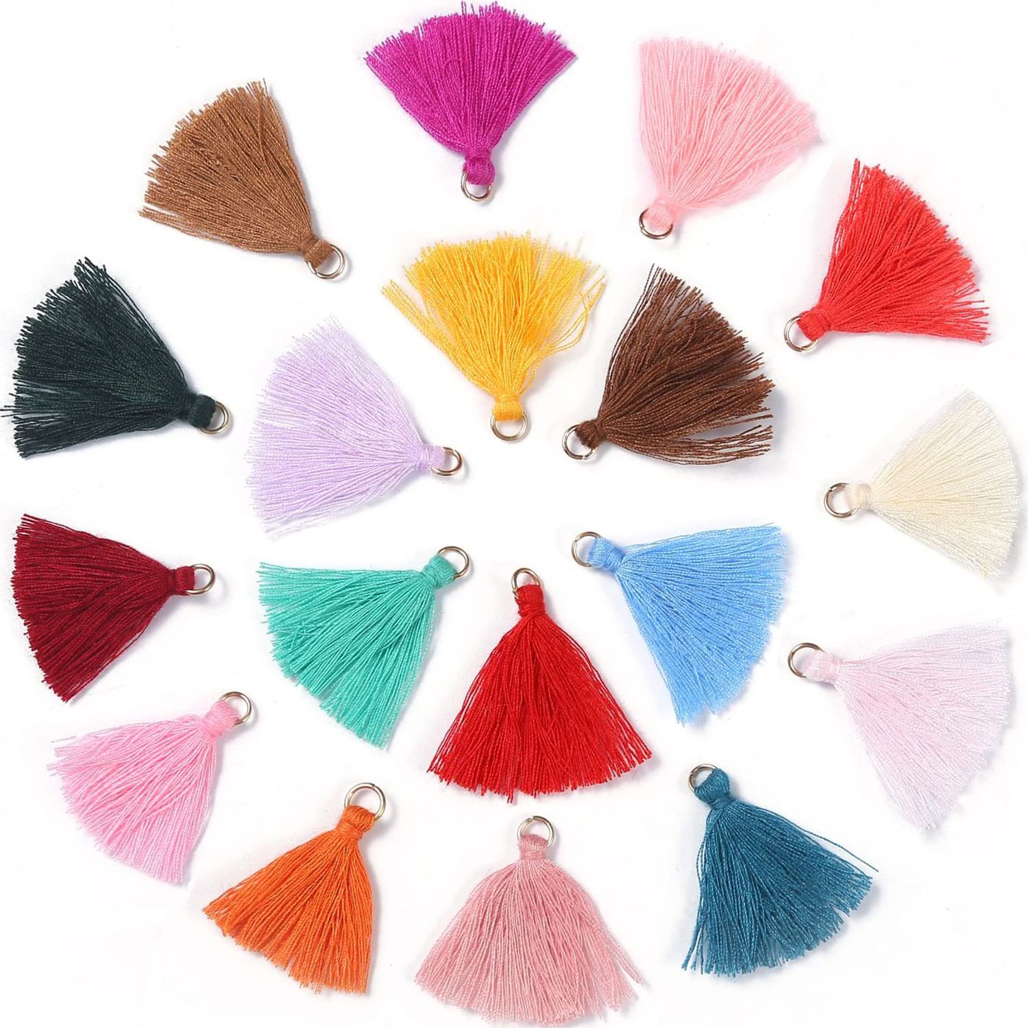 Duories Pack of 100 Mini Tassel Pendants, 3 cm Cotton Fringe Tassel Tassel Bracelet Key Chain Craft Tassel for Earrings Jewellery Making Bags Bookmark DIY Craft Accessories, Colourful