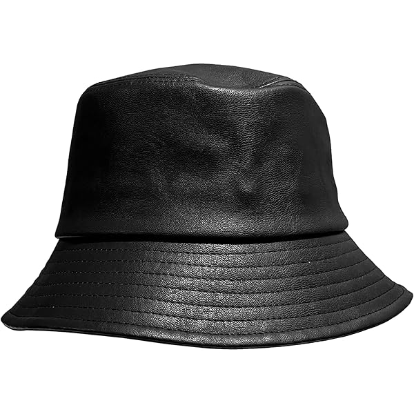 【MORE THAN BLACK】LEATHER BUCKET HAT Fashionable Black Top Grain Lambskin Leather Bucket Hat at