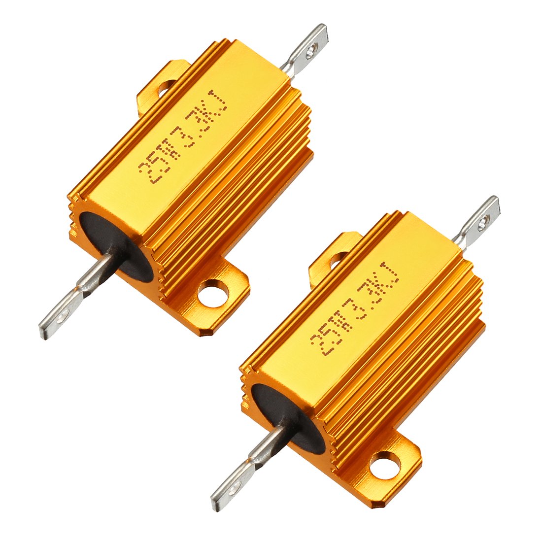 sourcingmap 25W 3.3k Ohm 5% Aluminum Housing Resistor Screw Tap Chassis Mounted Aluminum Case Wirewound Resistor Load Resistors Gold Tone 2 pcs
