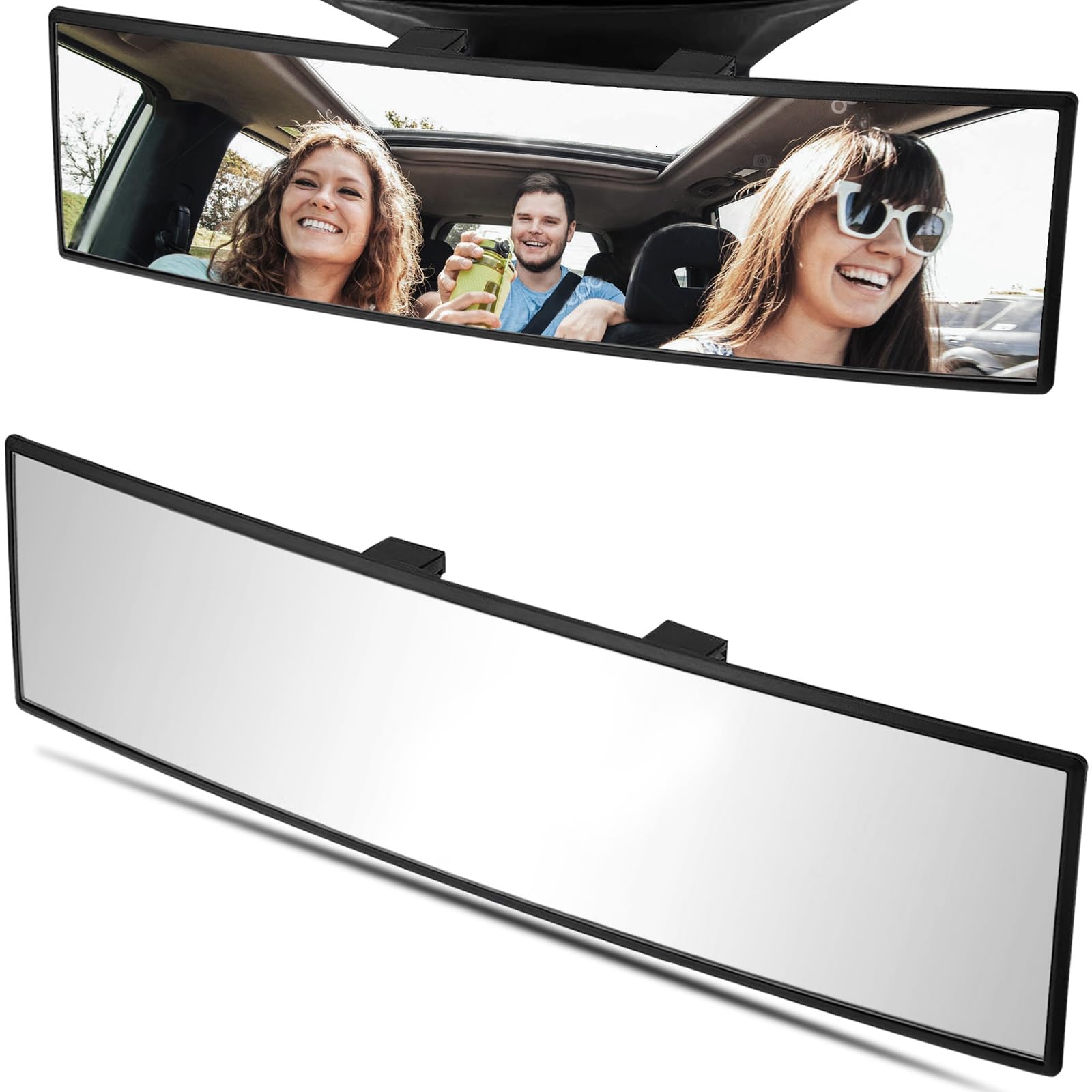 Photo 1 of WSSROGY Car Rearview Mirror HD Glass 12 Inch Anti Glare Clip On Panoramic Wide Angle Car Interior Rear View Mirror Universal for Cars SUVs Trucks (White)
