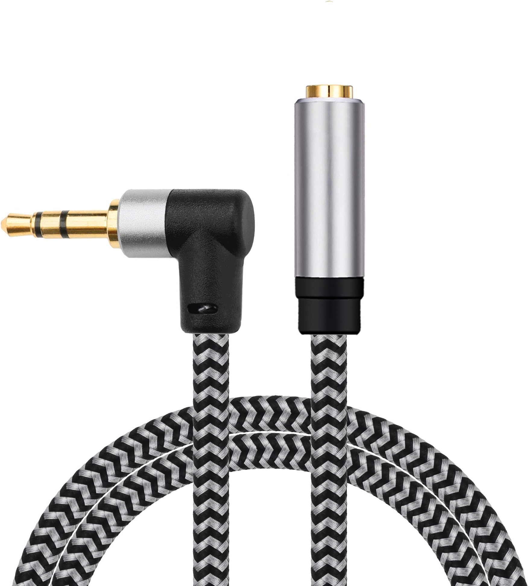 Morelecs Right Angle Aux Extension Cable 50ft 3.5mm 1/8 Aux Stereo Audio Cable Male to Female Stereo Audio Extension Adapter Cable Nylon Braided AUX Cord Compatible Phones, Headphones,Speakers,PC