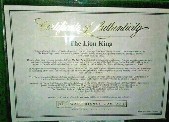 Disney Cel The Lion King Family Pride Rare Animation Art Edition