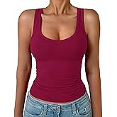 GKBK Womens Sleeveless Tank Top Form Fitting Spaghetti Strap V Neck Ribbed Knit Basic Cami Layering Shirts