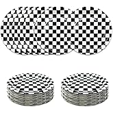 SietDESEO 50 PCS Race Car Dessert Plates - 7 Inch Black and White Checkered Paper Plates for Racing Theme Party, Birthday, Baby Shower Decoration