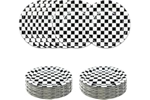 SIETDESEO 50 PCS Race Car Dessert Plates 7 Inch Black and White Checkered Paper Plates for Racing Theme Party Birthday Baby Shower Decoration Disposable Party Plate