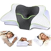 ROOWANA Cervical Neck Pillow for Neck Pain, Memory Foam Orthopedic Pillow with Contoured Design, Neck Support Pillows for Side, Back and Stomach Sleepers, Grey