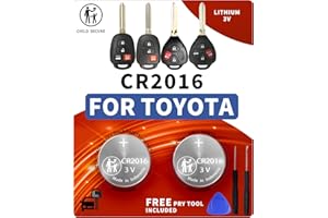 BBXSA Key Fob Replacement Batteries for Toyota Traditional Key CR2016 (2 Pack), Replacement for Toyota Camry, Corolla, Highlander, 4Runner, Avalon, Prius C, Sequoia, Tacoma, Tundra Smart Remote Head Key