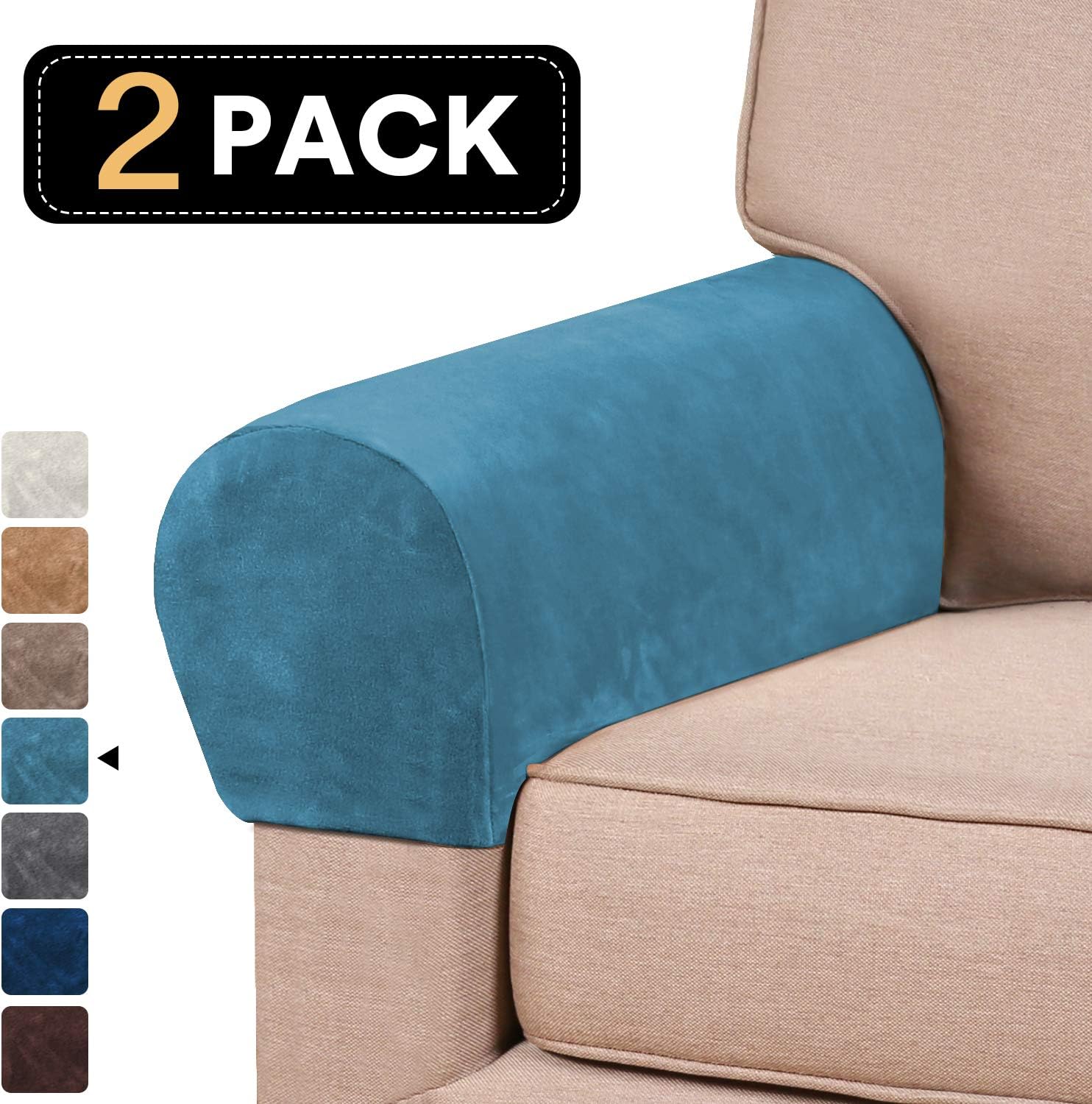 PrinceDeco Thick Velvet Stretch Armrest Covers for Chairs and Sofas Armchair Covers for Arms Couch Arm Covers Armrest Covers for Sofa Non Slip (2 Pack: Blue): Furniture & Decor