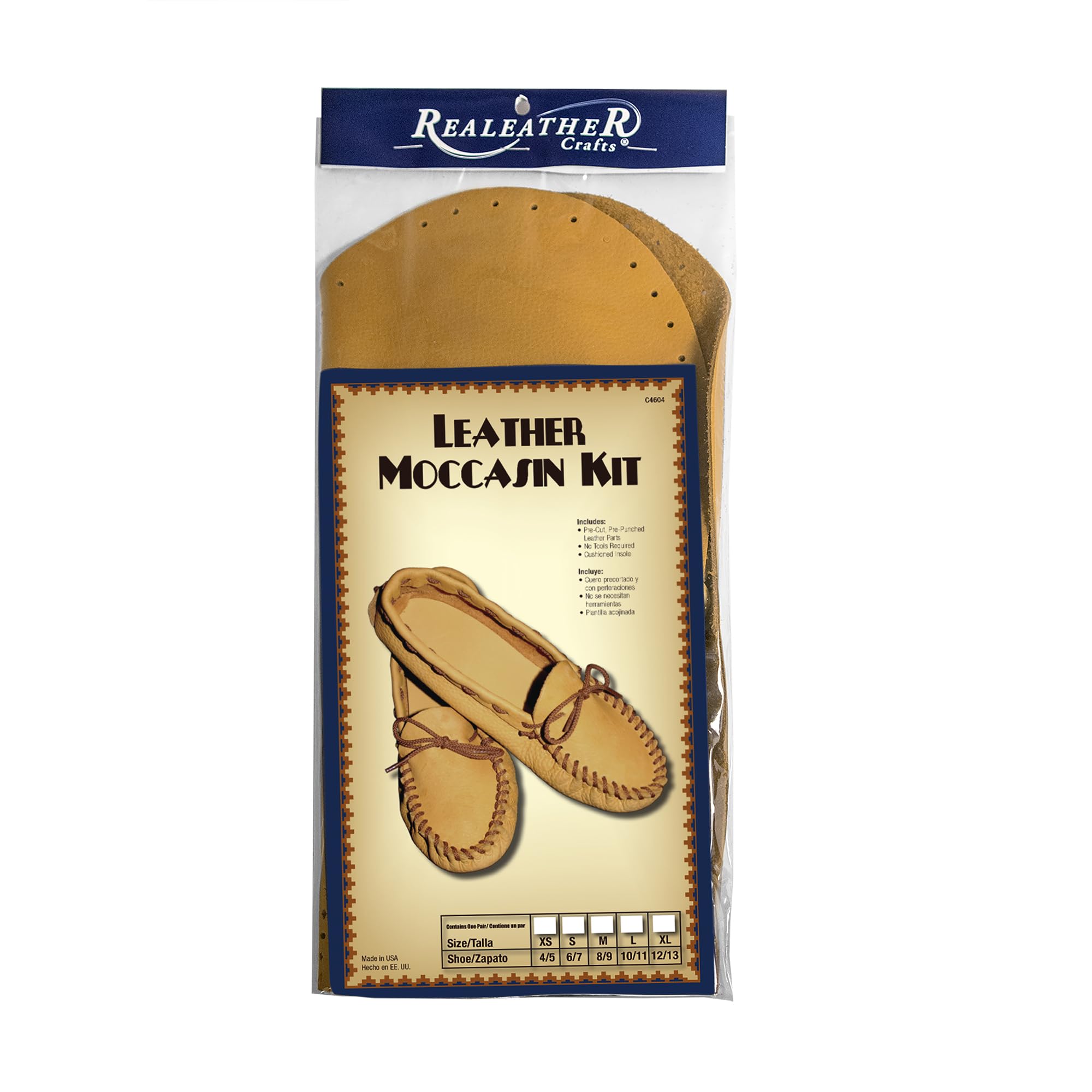 Realeather Crafts Leathercraft Kit Scout Moccasin-Size 12/13, Leather Deertan Cowhide, Golden Tan