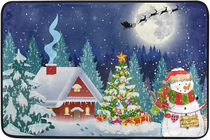 Immagini Natalizie Innevate.Lindsay Gosse Zerbino Natalizio Casa Sull Albero Innevato Babbo Natale Slitta Pupazzo Di Neve Ingresso Di Benvenuto Tappetini Da Bagno Tappetino Per Alimenti Per Animali Domestici Hoilday Amazon It Casa E Cucina