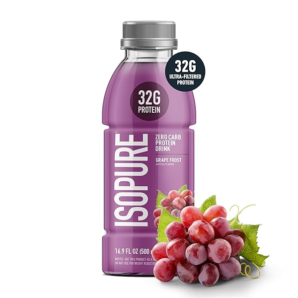 ISOPURE ZERO CARB 32G CLEAR PROTEIN READY-TO-DRINK, WHEY PROTEIN ISOLATE, GRAPE FROST, 12 PACK (PACKAGING MAY VARY)
